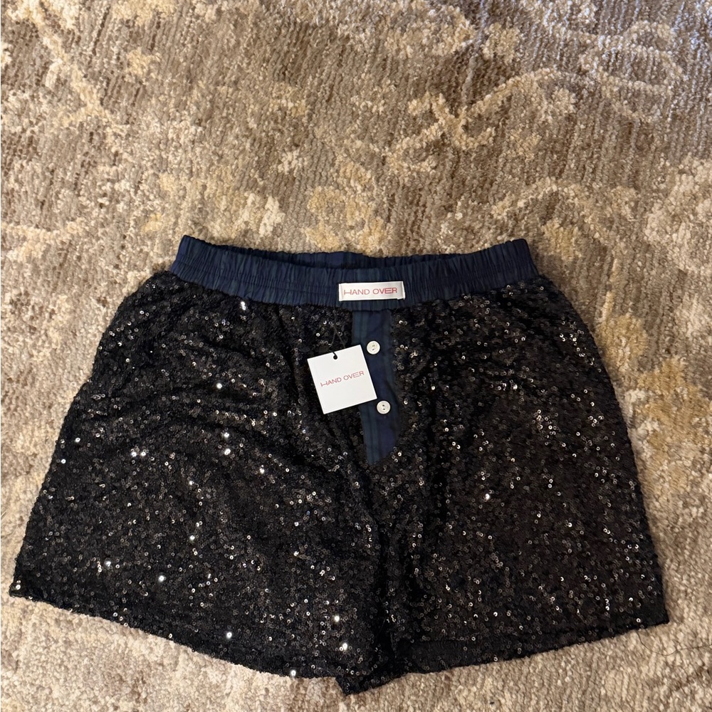 Hand Over Black Sequin Pajama Shorts